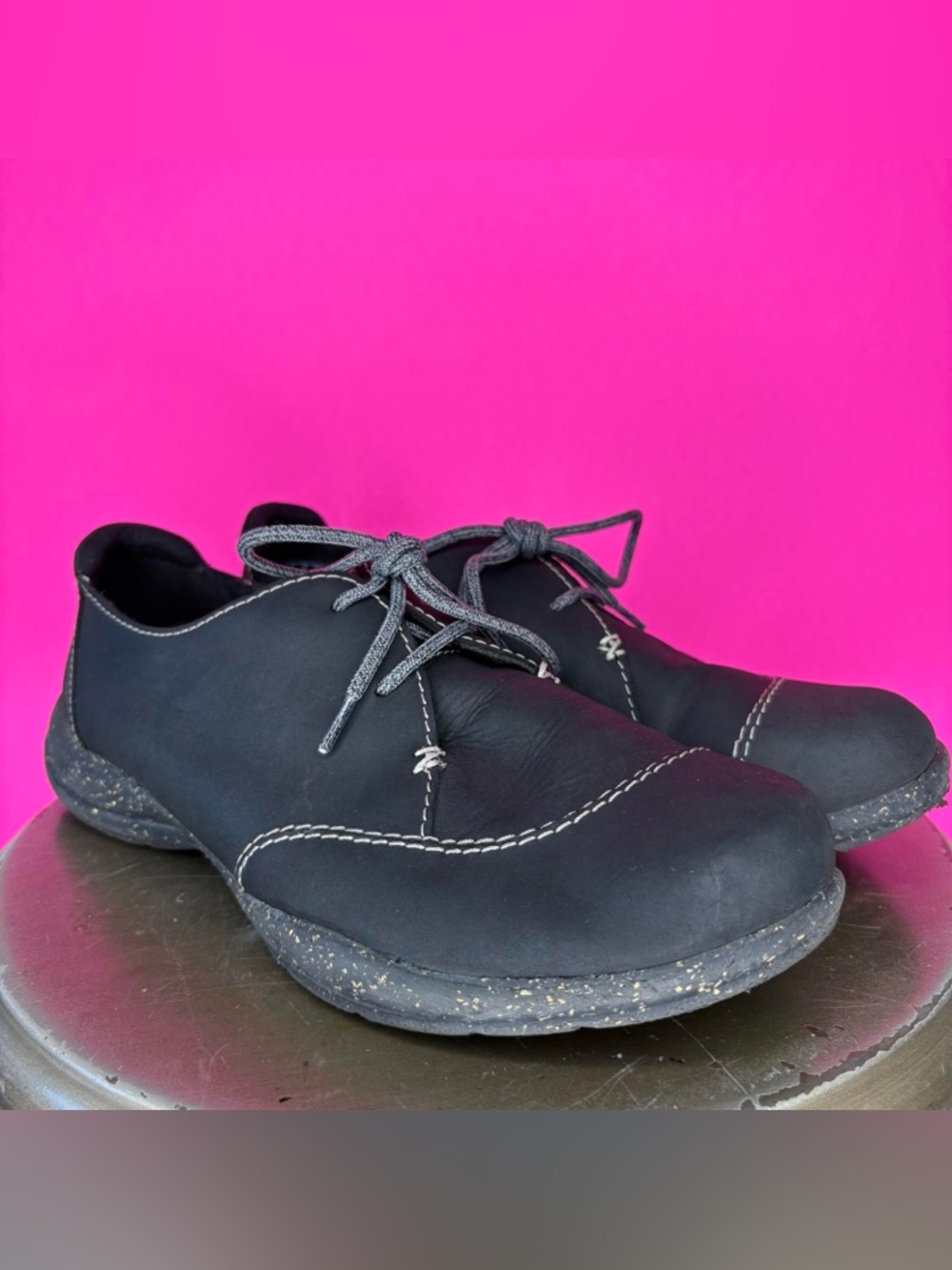 Clarks Roseville Rio Black Leather Lace-Up Comfort Flat US 9